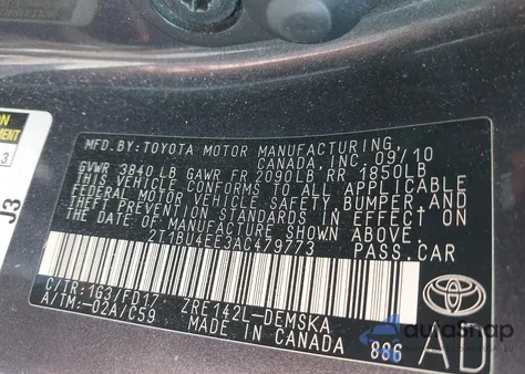 2010 Toyota Corolla S из США, поврежденный, VIN 2T1BU4EE3AC479773